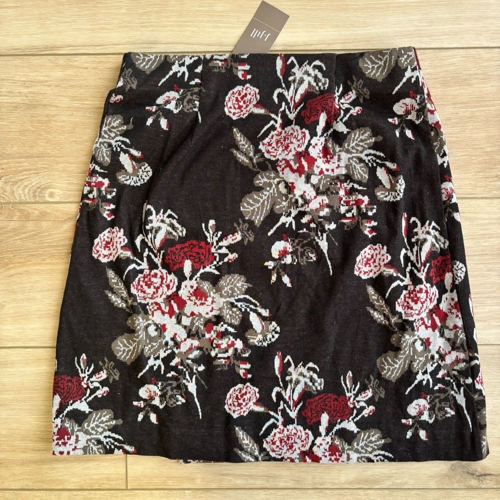 J.Jill Black Floral Knit Skirt XS Petite Pull On NWT Cottagecore - Picture 7 of 9